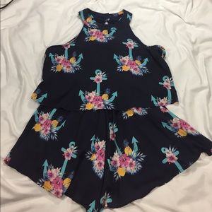 Gorgeous Navy Anchor and Pineapple Print Romper